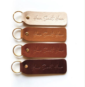"Home Sweet Home" Script Leather Keychain